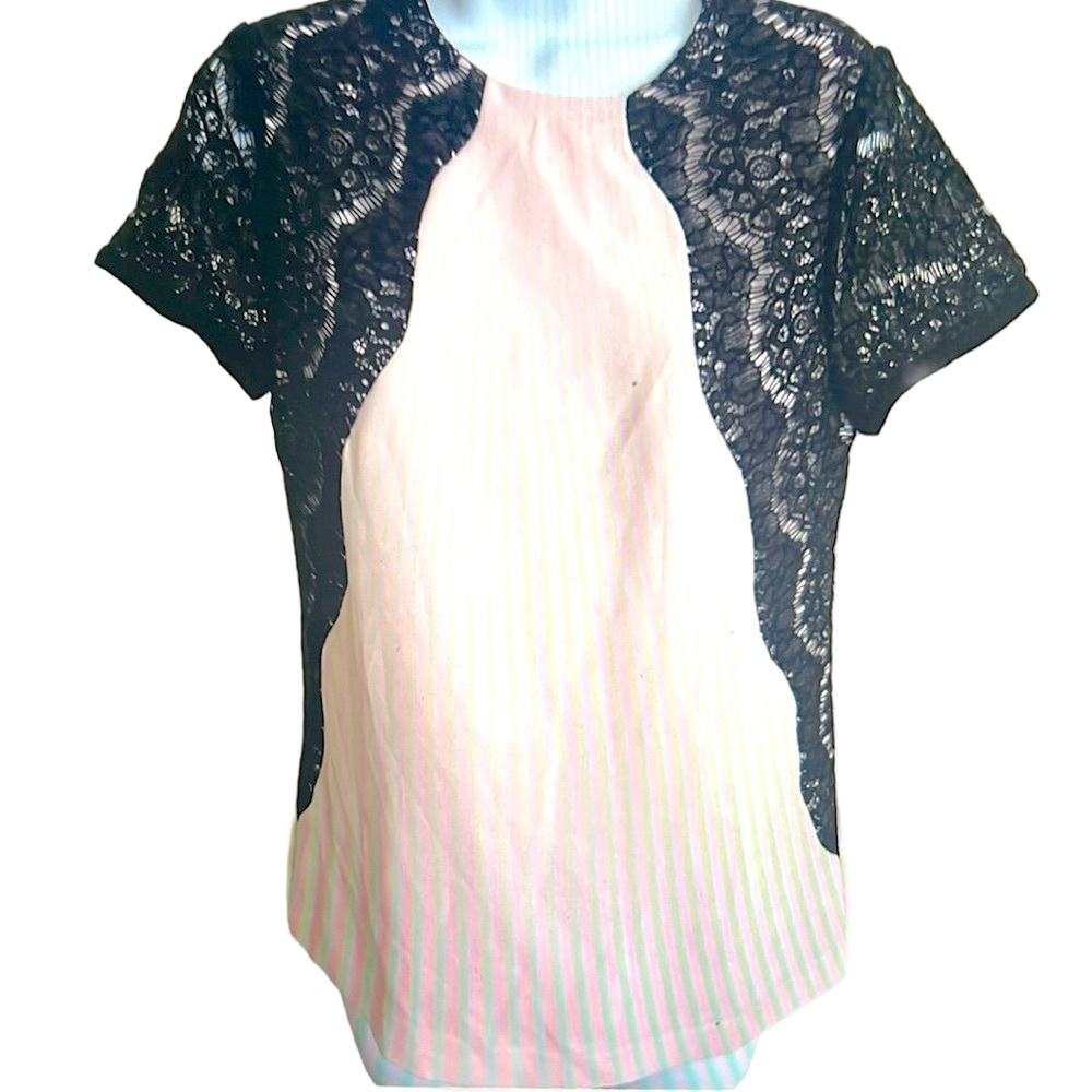 Ted Baker Pink Black Lace Blouse Top Small